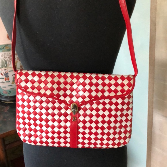 Bally Handbags - Bally Red & White Harlequin Patterson Leather Bag